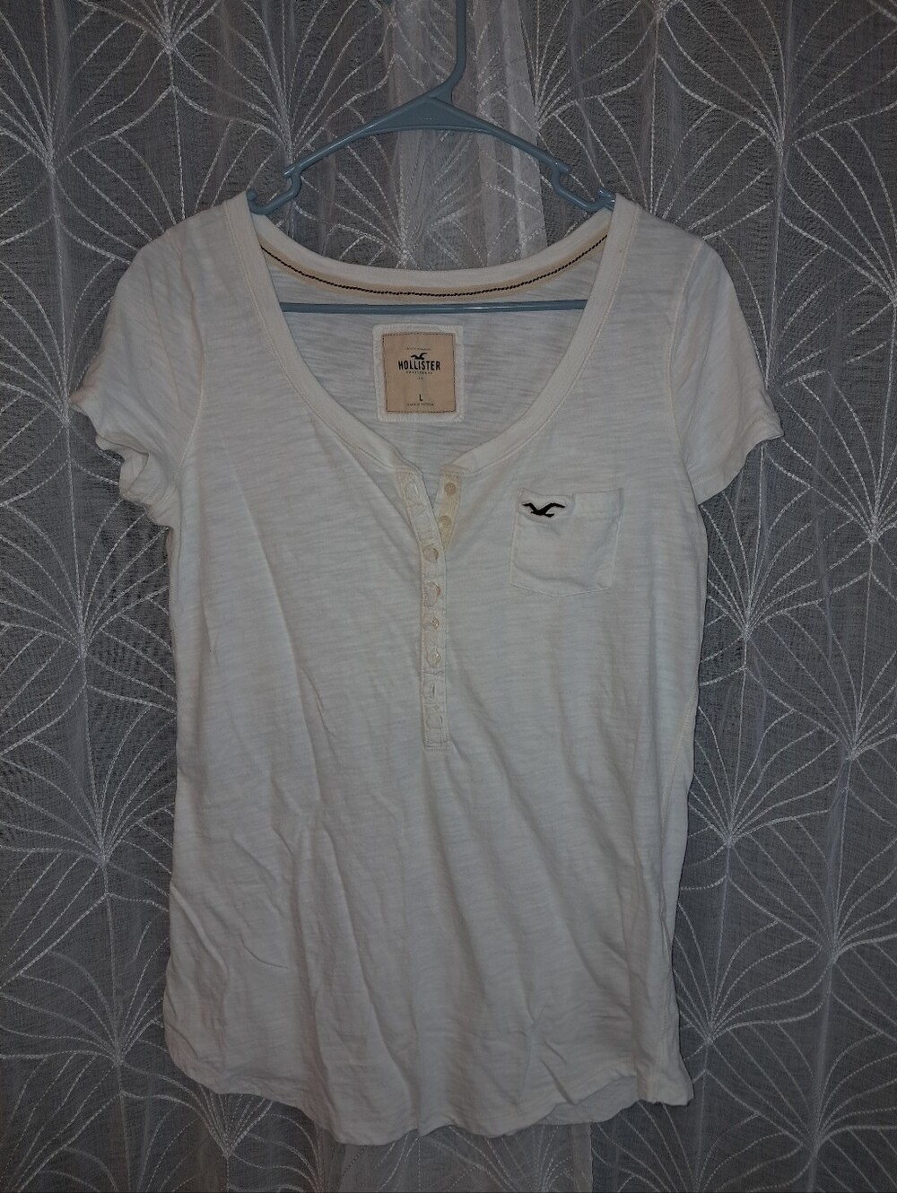 Hollister brand Women's size large quarter button top with pocket, 100% Cotton